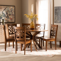 Baxton Studio Miela-Walnut-7PC Dining Set Baxton Studio Miela Modern and Contemporary Walnut Brown Finished Wood